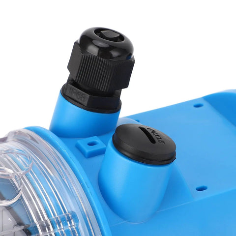 Close-up of Ultrasonic Water Level Sensor for Mining and Industrial Use, 0-10M Range, modular circuit, blue ABS housing, DC 24V power.