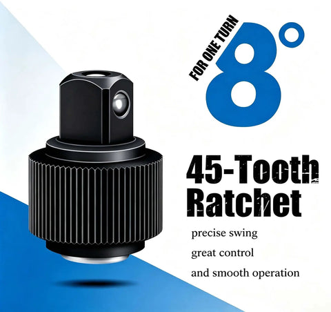Close-up of 45-tooth ratchet from Beefy 12 Piece Socket Wrench Set With Half Inch Drive 10 To 24mm Metric Sockets