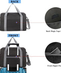 Back and front view of Underseat Personal Item Duffel Bag 18x14x8 Foldable Carry On For Air Travel 25L with pockets and handles.