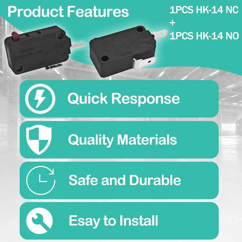 Heavy Duty Pin Plunger Micro Switch 20A 250VAC Dual Action Rated showing features like quick response and quality materials.