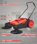 Heavy Duty 43 Inch Walk Behind Floor Sweeper Machine Great For Warehouses Driveways And Commercial Spaces Push Broom Cleaner with adjustable handle.