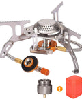 Portable Camping Gas Stove With 1Lb Propane Tank Adapter Foldable Backpacking Stove With Piezo Ignition For Outdoor Hiking