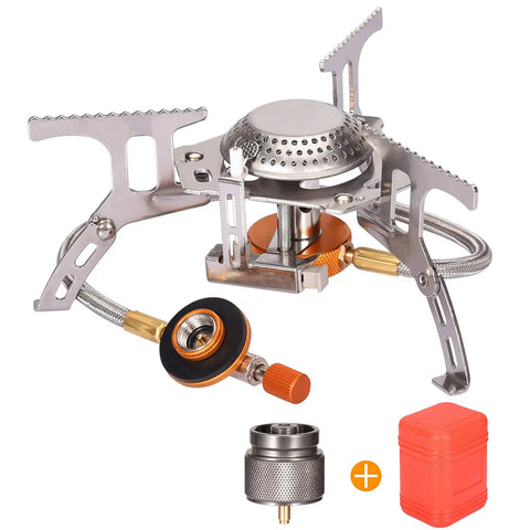 Portable Camping Gas Stove With 1Lb Propane Tank Adapter Foldable Backpacking Stove With Piezo Ignition For Outdoor Hiking