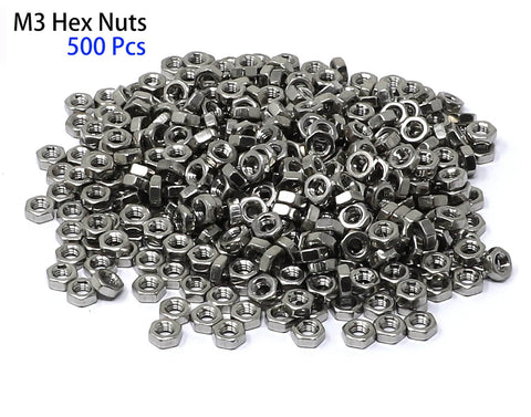 M3 Stainless Steel 304 Hex Socket Head Cap Screws Assortment Kit, hex nuts close-up, 500 pcs for DIY and projects