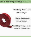 Pool backwash hose, rolled red, 2 in x 50 ft, heavy-duty discharge hose.