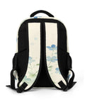 Pale Blue Wildflower Watercolor Print Backpack showing breathable back panel and cushioned straps