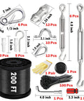 String Light Hanging Kit With 200 Feet Nylon Coated Stainless Steel Wire Rope For Outdoor Parties And Porches, accessories shown