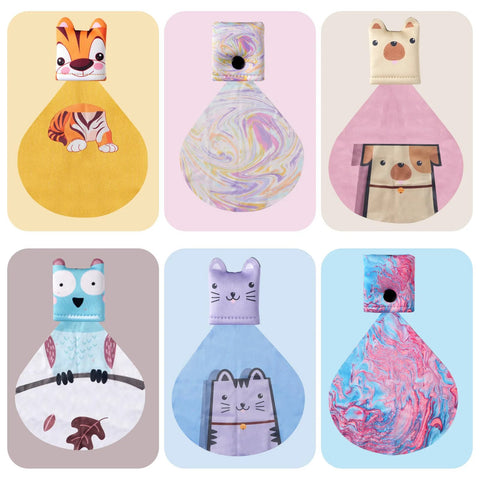 Front view of six microfiber glasses cleaning cloths with animal designs, 6-pack