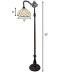 Tiffany Style Floor Lamp With Jeweled Beaded Arched Design, 62 Inch Tall Stained Glass Yellow Vintage Lamp For Bedroom Or Living Room