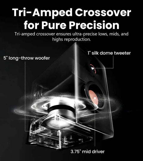 Hi Res Audio 2.0 Studio Monitors For Your Home Studio Setup Vibe, 110W RMS, 3 Way Active Bookshelf Speakers with tri-amped crossover