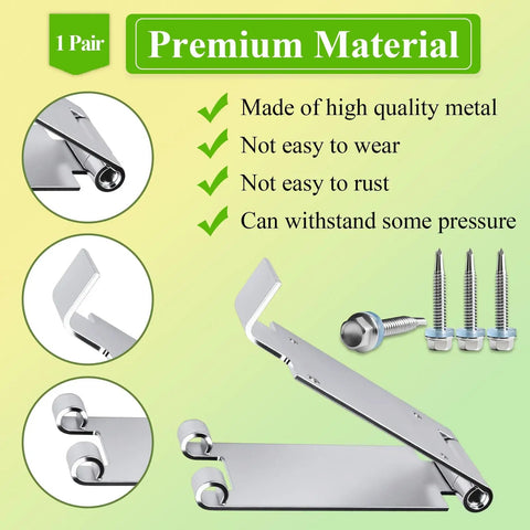 1 Pair Low Headroom Garage Door Top Bracket Set For Standard Lift Doors Adds Extra Clearance Above The Door Ideal For Commercial And Residential Use Quick Turn Bracket For Easy Install And Space Saving shown with screws and metal material description