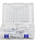 3W Metal Film Resistor Kit 200-Piece Assortment for DIYers in a durable box with clear labels showing resistor values from 1 Ohm to 1M Ohm