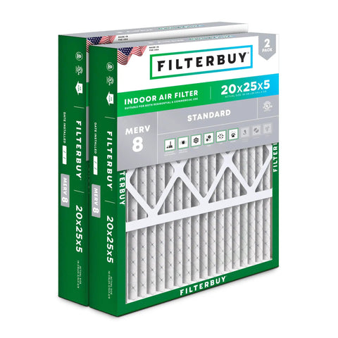 20X25X5 Air Filter MERV 8 Pleated For Home HVAC System With Essential Dust And Allergy Defense 2 Pack Fits Honeywell Lennox