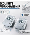 Heavy Duty Galvanized T Slide Nuts For Aluminum Extrusion Profiles Fits 20 Series Sliding Fastener With M3 M4 M5 Threads showing precision threading and galvanized finish.
