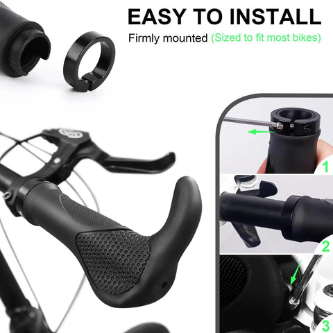 Lock On Mountain Bike Grips With Bar Ends, Ergonomic Grippy Rubber Handles, Anti Slip Comfort, Aluminum Locking Ring, Installation