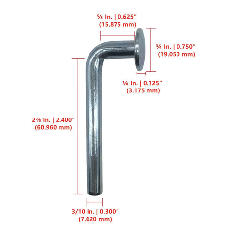 Pallet Rack Safety Bolt Drop Pin Universal Beam Lock Pin Round Top Hat 0.75 In Diameter 0.30 In Shaft Height shown with measurements.