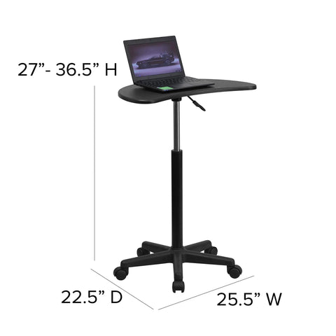 Sit To Stand Mobile Laptop Desk With Wheels For Flexible Work From Anywhere Height Adjustable Standing Computer Desk That Doubles As A Speaker Lectern Portable Black Work Station with dimensions