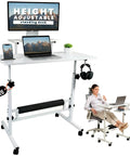 Adjustable Height Rolling Desk With Wheels Portable Compact Laptop Table Mobile Workstation For Study Office Small Space