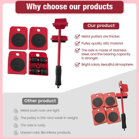 Heavy Duty Furniture Dolly Set With Wheels And Moving Straps For Easy Appliance Transport showing red moving straps and support pads.