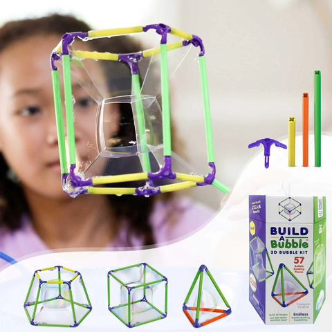 Child using 3D Bubble Maker Kit For Kids 8 And Up A Totally Dope Hands On Screen Free STEM Building Toy With 57 Pieces.