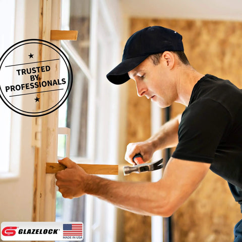 Carpenter using Wood Shims For Leveling 12 Shims 8 Inch Length Quick Snap Pine Wedges for door installation, Made In USA