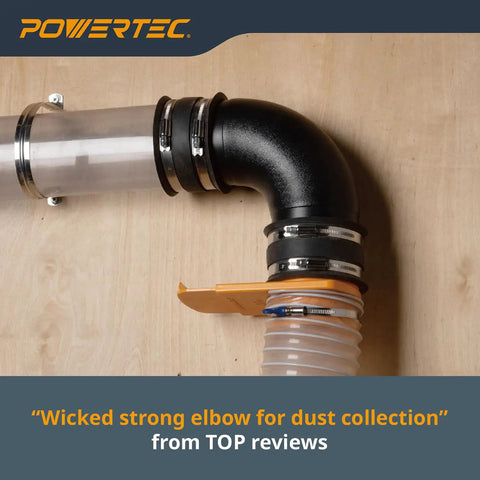 4 Inch 90 Degree Elbow Dust Hose Connector for 4 Inch ID Dust Collection Hoses Airtight Black Fitting Installed
