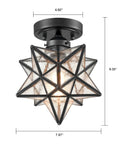 Moravian Star Flush Mount Ceiling Light In Black Iron Finish With Seeded Glass Shade For Living Room Bedroom Kitchen Hallway Easy Hardwired Install And Quick Mount, dimensions labeled