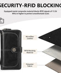 Lux Waxed Leather Wallet For Women With RFID Blocking Large Bifold Card Holder And Wristlet Clutch