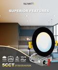 Living room with Six Inch Black Recessed LED Canless Slim Wafer Lights Kit, 12 Pack, 1050 Lumens Each, 15W, dimmable, water resistant