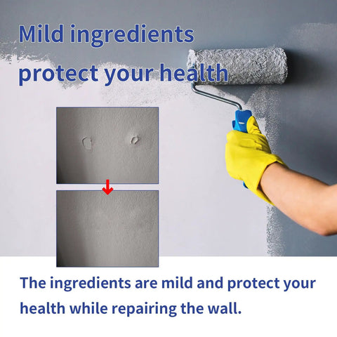 Person using paint roller on wall with Easy Home Wall Patch Kit For Holes And Scratches Quick Dry Spackle Paste For White Walls Grab And Go