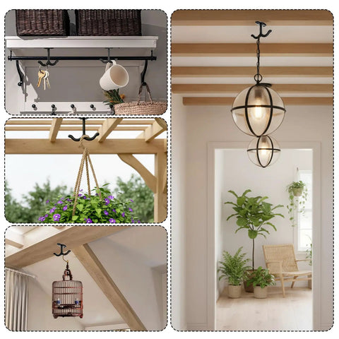 Installed 12 Piece Zinc Alloy Double Coat Hooks Set With Screws For Ceiling Or Under Shelf Mounting in various settings
