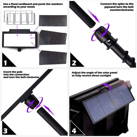 Assembly steps for Solar Address Sign With LED Illuminated House Number For Outdoor Use Waterproof Address Plaque 135 Degree Panel