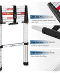 Aluminum Telescoping Ladder 8.5 Ft With One Button Safe Close, Foldable Extension Ladder For RV Roof Loft, black grip handle