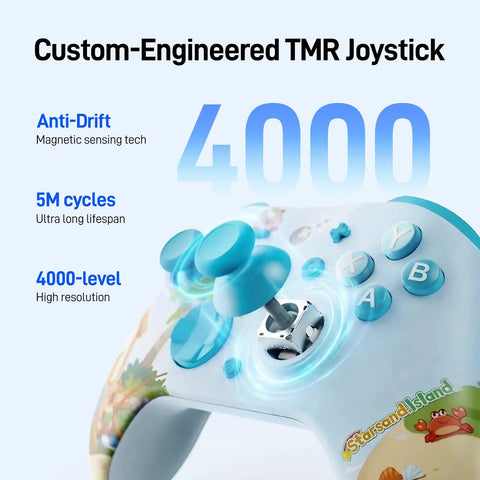 Custom-engineered TMR joystick of Grab This Limited Edition Starsand Island Collab Wireless Pc Controller Featuring Blazing Fast Three Point Two Five Millisecond Latency Tmr Joysticks For Pro Level Esports Gaming With Cool Light Blue Gradient Shell And Adorable Capybara Artwork