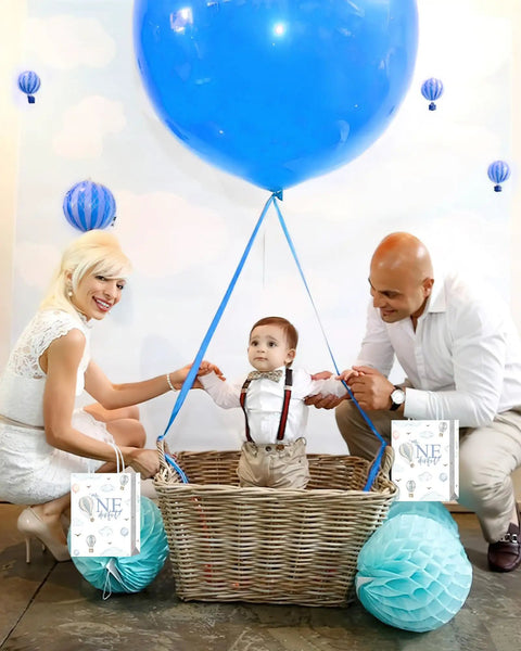 Hot Air Balloon Themed First Birthday Goodie Bags For Baby Boy Party Favors And Decorations Treat Bags For Snacks displayed
