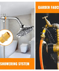 Comparison of shower system with 1/2 Inch Male Hex Nipples 1/2 Inch NPT Brass Pipe Fitting Adapters and a garden faucet setup