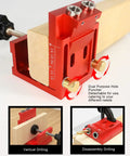 Heavy Duty Pocket Hole Jig Kit With Dual Scale Sliders And Precision 15 Degree Angle For Knockout Cabinet Joints And No Sweat Furniture Builds At Home showing red steel frame with adjustable guides for precise drilling.