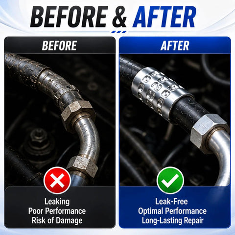 Before and after using 40 Piece AC Hose Ferrule Set Sizes 6 8 10 12 For Automotive AC Lines With Iron Crimp Fittings