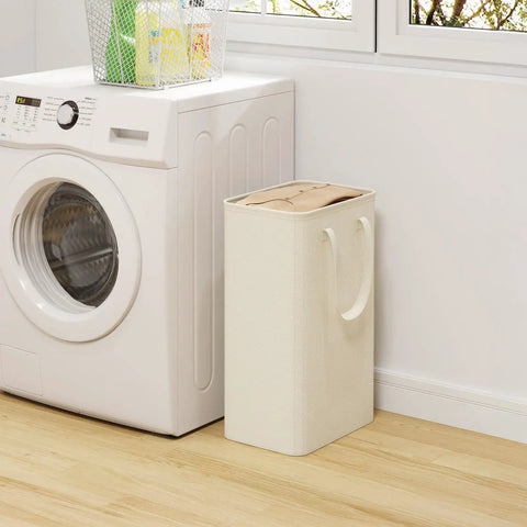Slim Collapsible Laundry Hamper With Sturdy Handles 50 Liter Capacity Fold Flat Storage Bin That Slides Easily Into Tight Spots Ideal For Knocking Mess Off The Floor And Keepin Daily Grinds Neat In Compact Apartments Or Walk In Closets