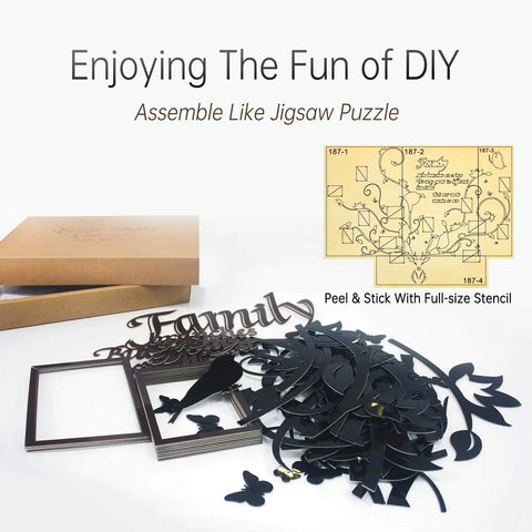 Antler Themed Family Tree Wall Art For Living Room With 3D Removable Picture Frame Collage and DIY Acrylic Stickers Kit