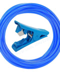 Blue PU Pneumatic Hose 8mm OD 5mm ID 10m For Air Compressors And Gas Transfer with cutter tool, coiled view