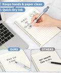 Person using Nine Pack Gel Pens With 0.5mm Black Ink Fidget Cube Pen For Quick Drying to write on notebook, laptop nearby.