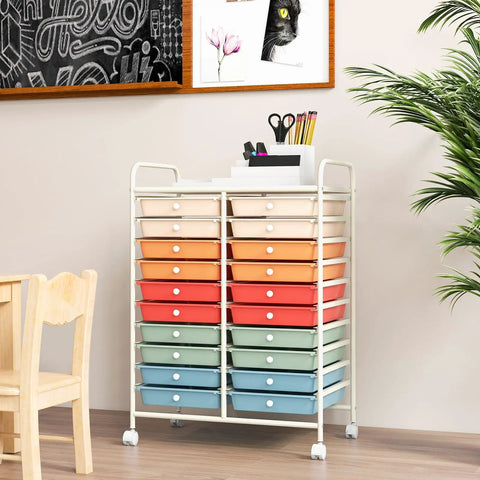 20-Drawer Rolling Storage Cart With Removable Drawers And Lockable Wheels, multifunctional mobile craft organizer, macaron color finish
