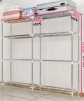 Straight Up Sturdy Portable Fabric Closet With Washable Tear Resistant Cover And Quick Pop Up Setup For Bulk Clothing Organization In Dorms Or Small Spaces As A Heavy Duty Wardrobe Gear showing dimensions and steel frame with shelves.