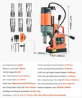 Image of Ironclad Magnetic Core Drill With A Rock Solid 2922 Pound Holding Base And Smooth Variable Speed Control, showing six HSS bits and accessories.