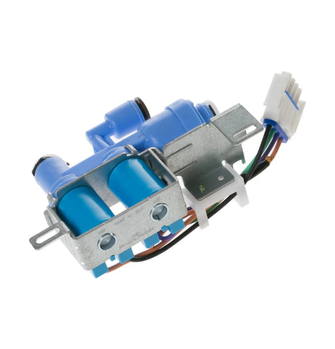 Dual Water Valve Replacement For Refrigerators OEM Style Part WR57X10098, showing connectors and metal frame for GE models.