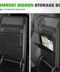 Armrest hidden storage box in 9-Piece Center Console Organizer Set For Tesla Model Y Juniper 2026 With Anti-Slip Wireless Charging Pad.