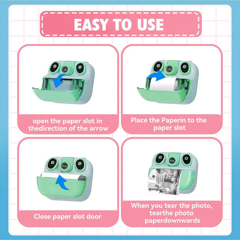 12 Roll Kids Instant Camera Thermal Paper Refill Pack For Kids Cameras BPA Free HD Thermal Paper White 112 Inches By 2.2 Inches Each Roll Easy Refill For Fun Snaps And Photo Moments. Easy paper loading steps for kids instant camera thermal roll