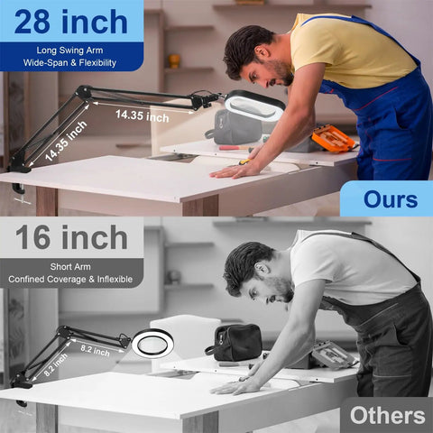 10X Lighted Magnifier With Clamp And Stand For Close Work Real Glass Lens 5 Color Modes Stepless Dimming Hands Free Led Swing Arm Desk Lamp