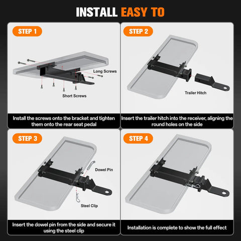 Installation steps for Universal 2 Inch Receiver Built Tough Golf Cart Hitch For Club Car EZGO Yamaha Backseat Footrest Carts